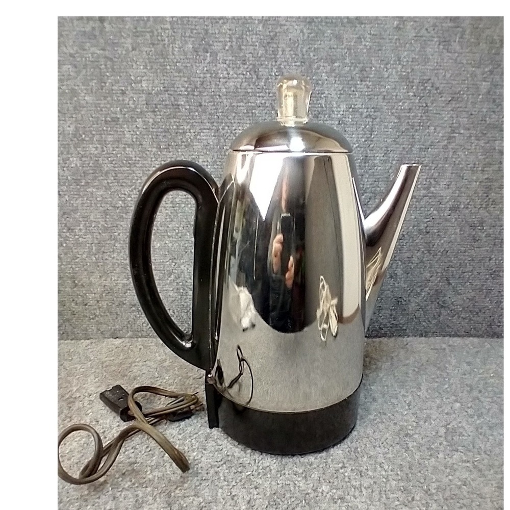 West Bend Electric Percolator Coffee Maker 12 Cup Silver Chrome Vintage 54112